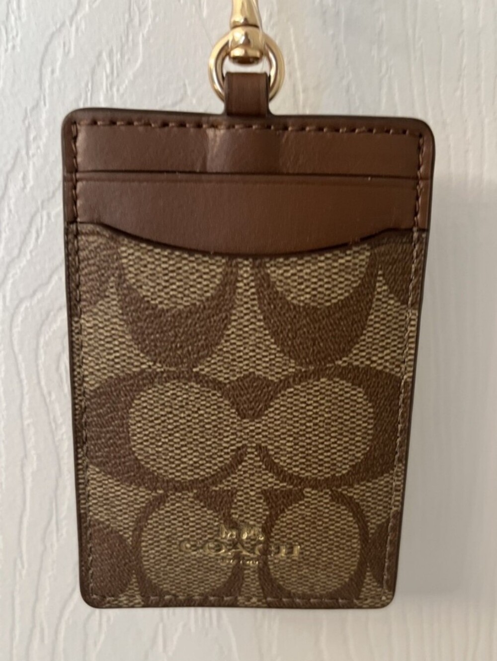 Coach Signature Card Holder Lanyard with Gold Hardware NWT